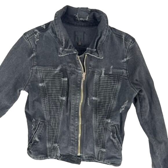 RtA Jacket Black Distressed Denim Moto Size Large - Picture 1 of 7
